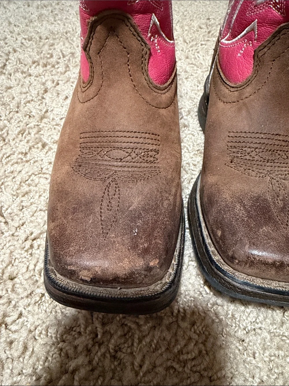 Cowgirl Durango Boots- Brown Boots with Pink/Red tops